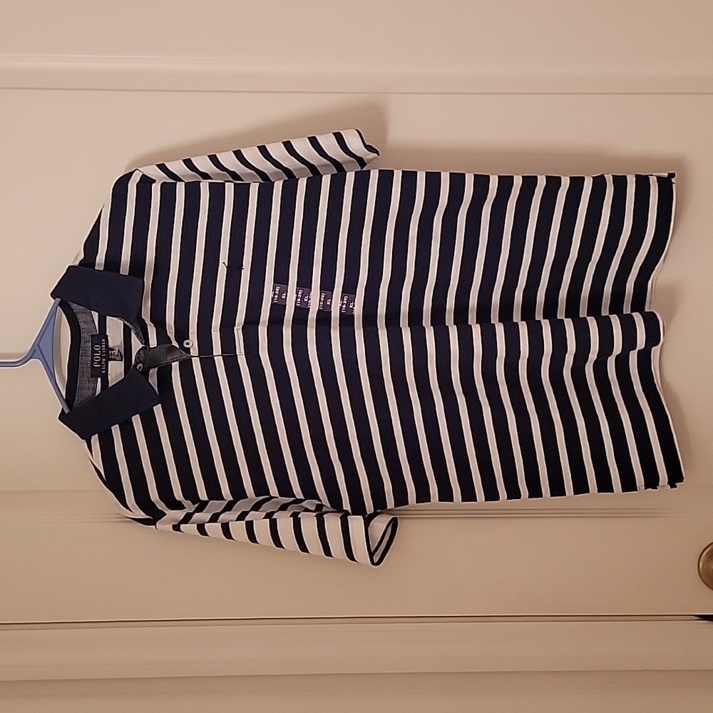 Polo Size XL (18-20), Striped Slub Cotton Polo Shirt, NEW with Tags!